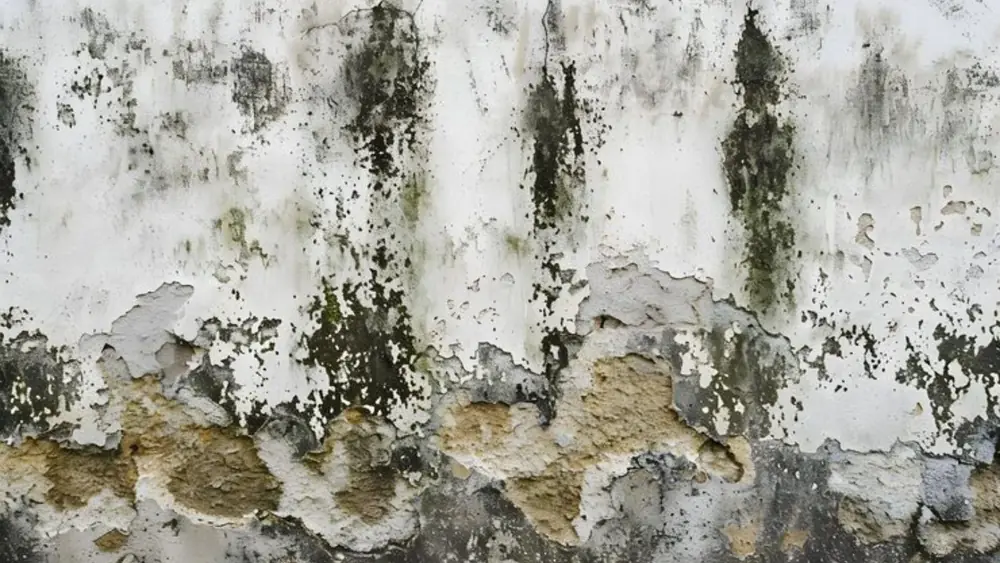Mold growth on a damp painted wall